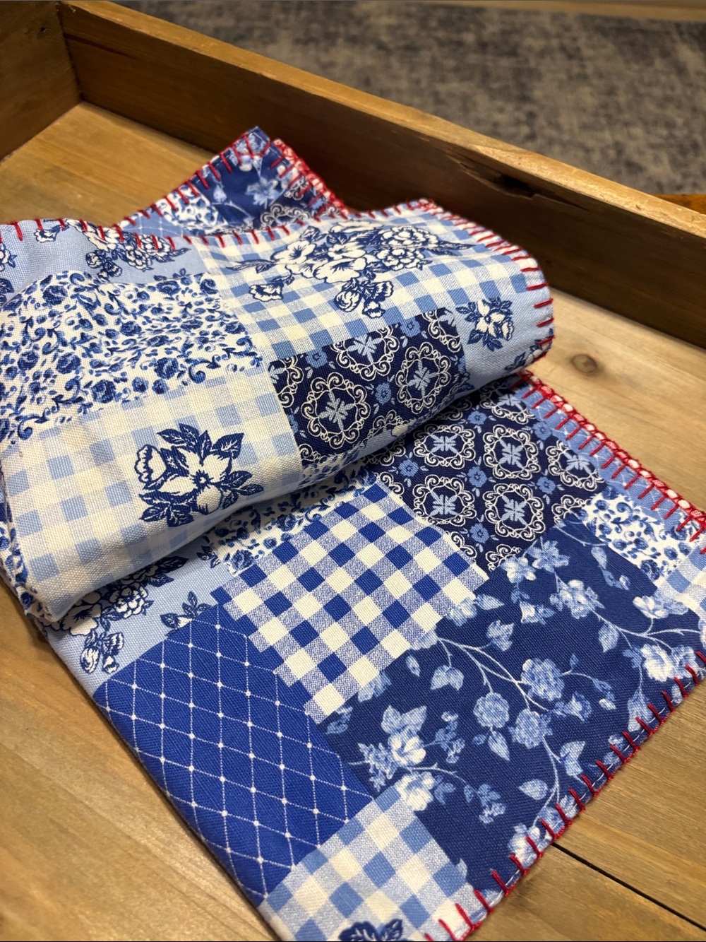 Handmade Blue Patchwork Style Farmhouse Cottagecore Quilted Placemats Set of 2 - Picture 3 of 5